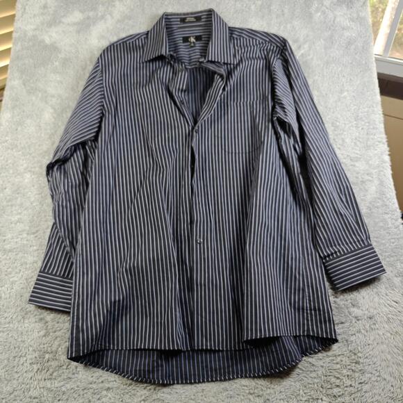 Calvin Klein Shirt Mens Large Gray Striped Long Sleeve Button Up Cotton - Picture 1 of 3